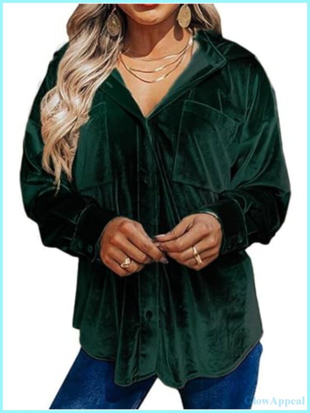 Kedera Velvet Button Down Tunic Shirt Long Sleeve Shacket